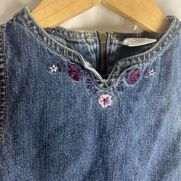 Vintage Gymboree Pink Tag Denim Dress Embroidered Flowers Size 3. - Picture 3 of 7